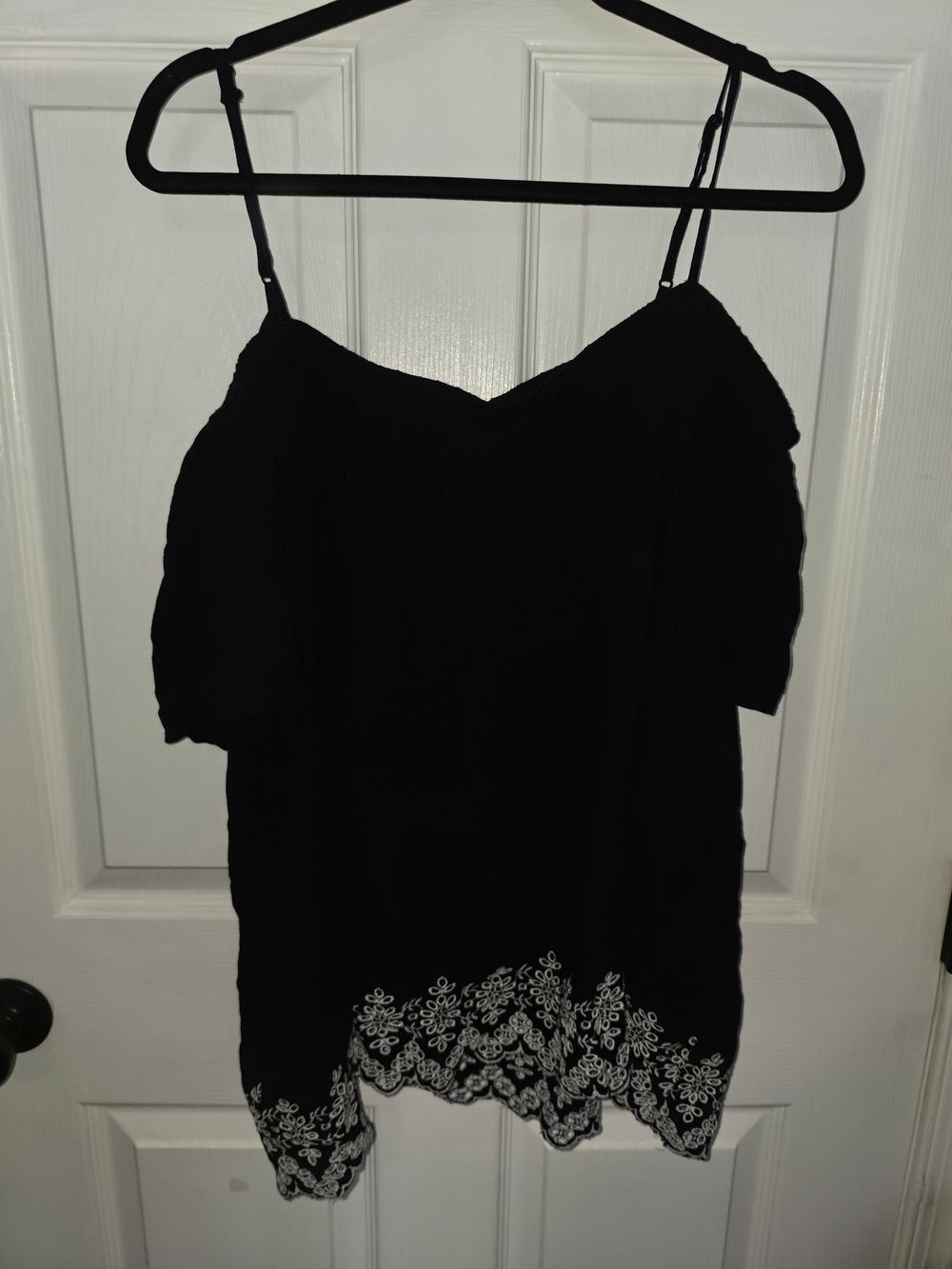 Old Navy Black Off-Shoulder Camisole with White Embroidered Hem